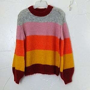 Striped 90's Color Block Sweater Sz Sm Wool‎ Blend Oversized